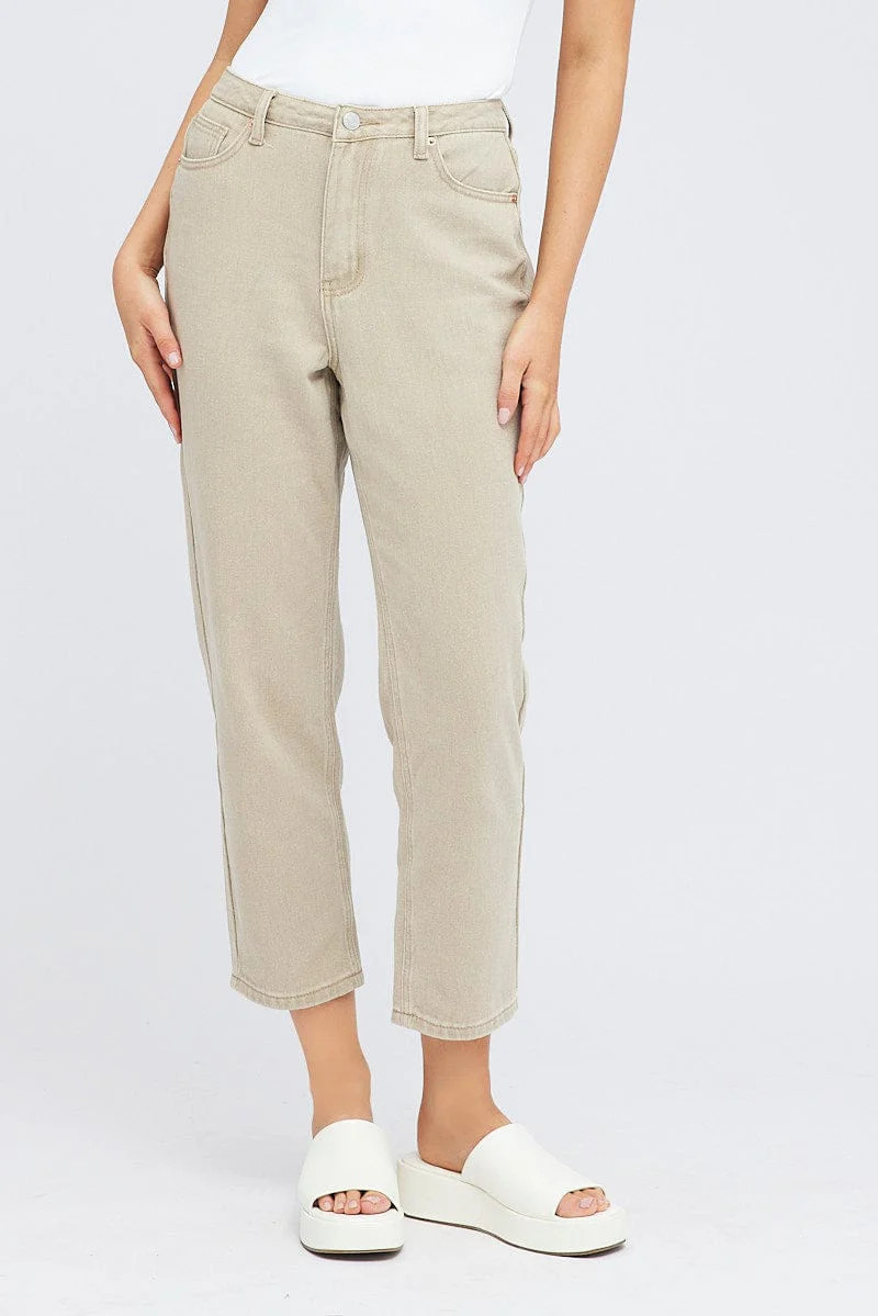 Beige Mom Denim Jean | Ally Fashion (US, Australia & New Zealand)