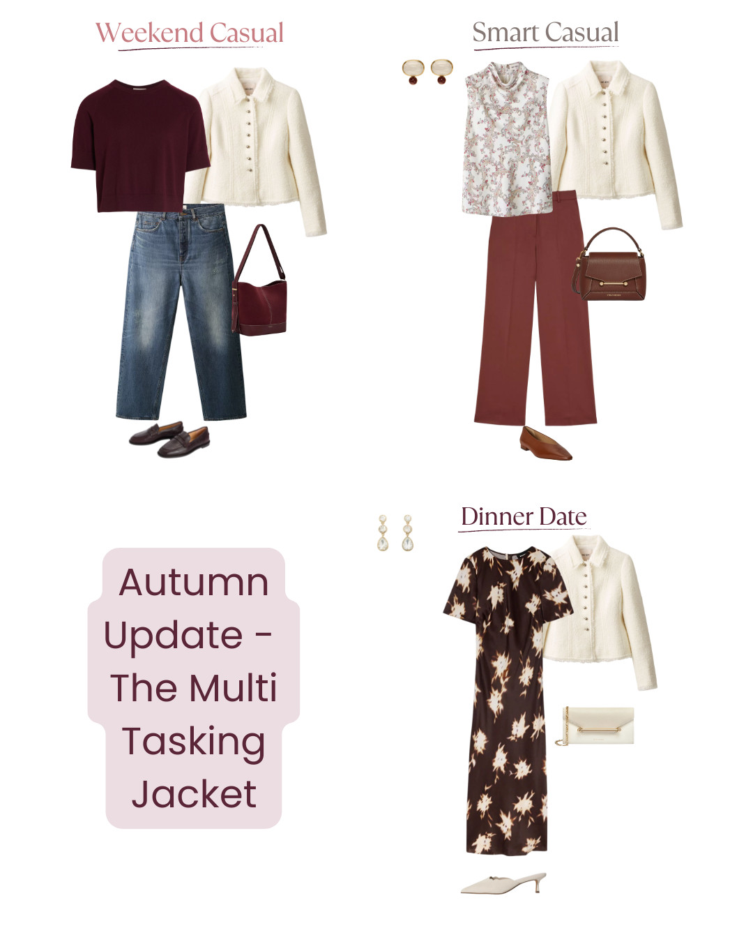 Autumn update the multi tasking tweed jacket - dressed down with jeans, smart casual for lunch or work and with a dress for a dinner date 

 #LTKautumn #LTKover50style #LTKstyletip