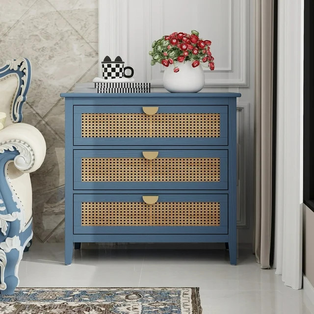 3-Drawers Dressers with Rattan Decorated Chest, 30.71" H Modern Crafted Bedside Night Stand with ... | Walmart (US)