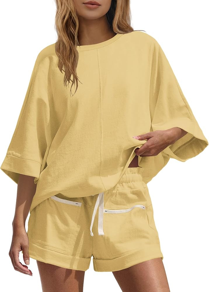 Panadila Womens Oversized Lounge Sets Summer 2 Piece Short Sets Half Sleeve Top and High Waisted ... | Amazon (US)