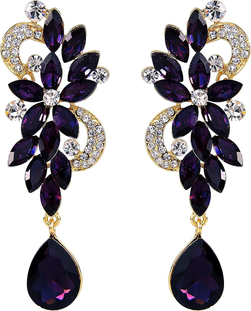 BriLove Women's Bohemian Boho Crystal Flower Wedding Bridal Chandelier Teardrop Bling Dangle Earr... | Amazon (US)