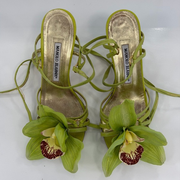 Manolo Blahnik Lime Green Orchid Heels | Poshmark