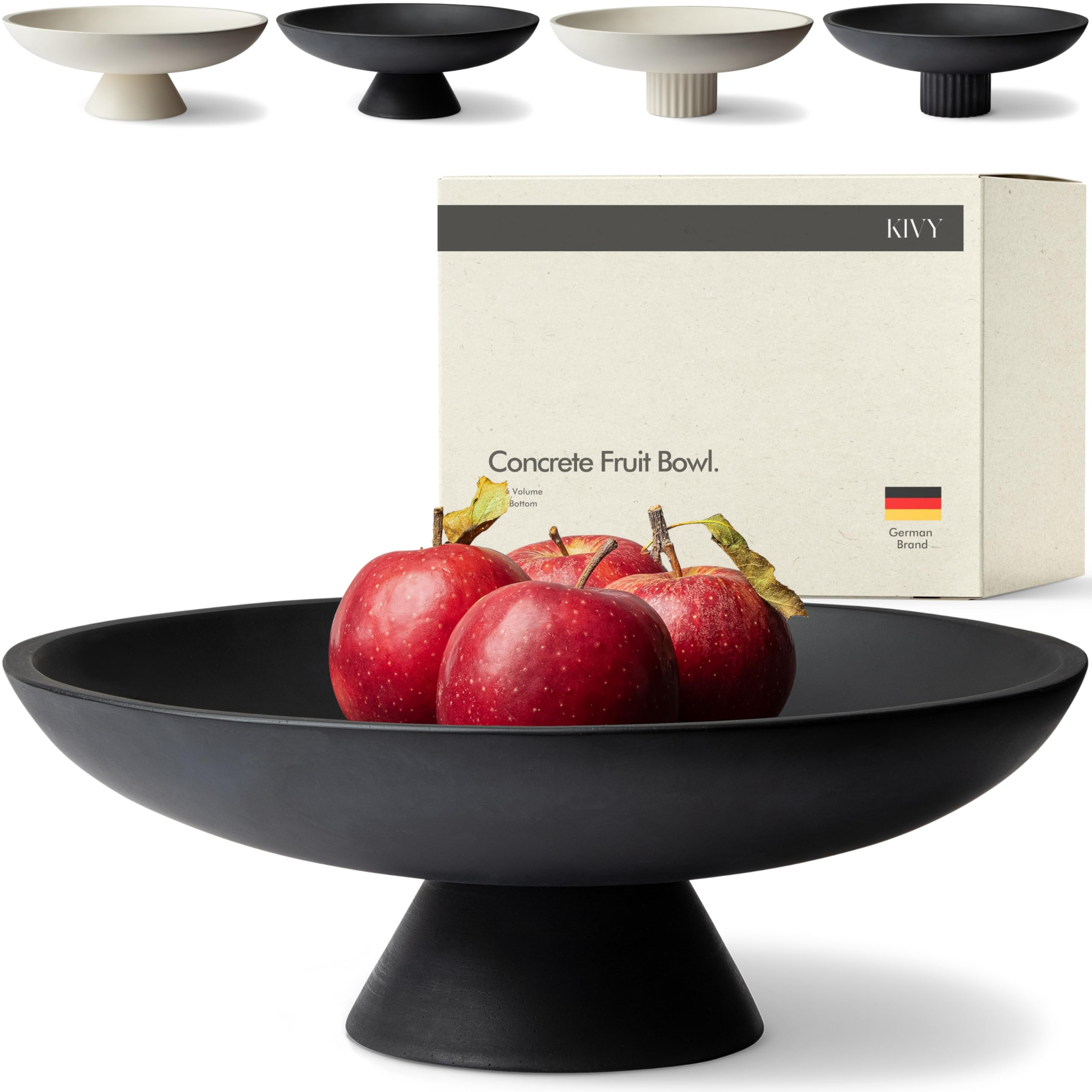 KIVY Concrete Fruit Bowl for Kitchen Counter - Large Decorative Bowl for Home Decor - Black Pedes... | Amazon (US)