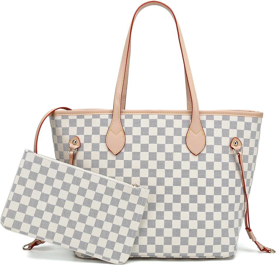 Checkered Tote Shoulder Bags for Womens Large Fashion Handbags Travel Shoulder Purses with Wristl... | Amazon (US)