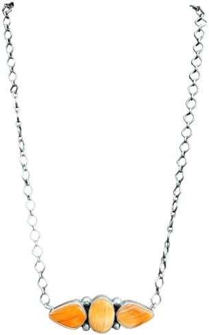 Native American Sterling Silver Orange Spiny Oyster Bar Chain Necklace 16 inch Jimmy Garcia | Amazon (US)