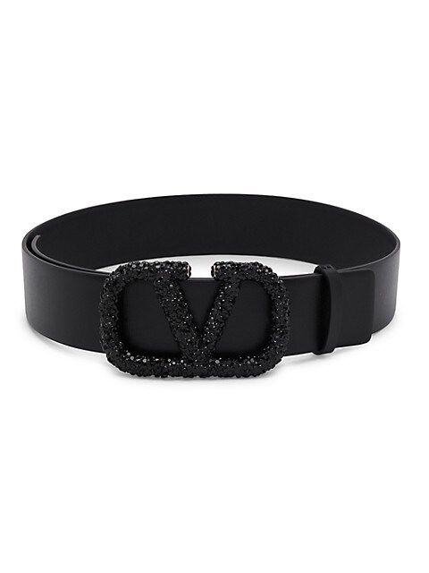 V-Logo Embellished Leather Belt | Saks Fifth Avenue
