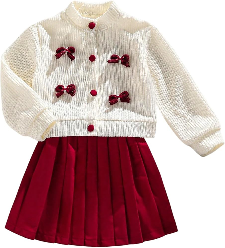 WDIRARA Toddler Girl's 2 Piece Outfits 3D Flower Button Down Cardigan and Pleated Aline Skirts Se... | Amazon (US)