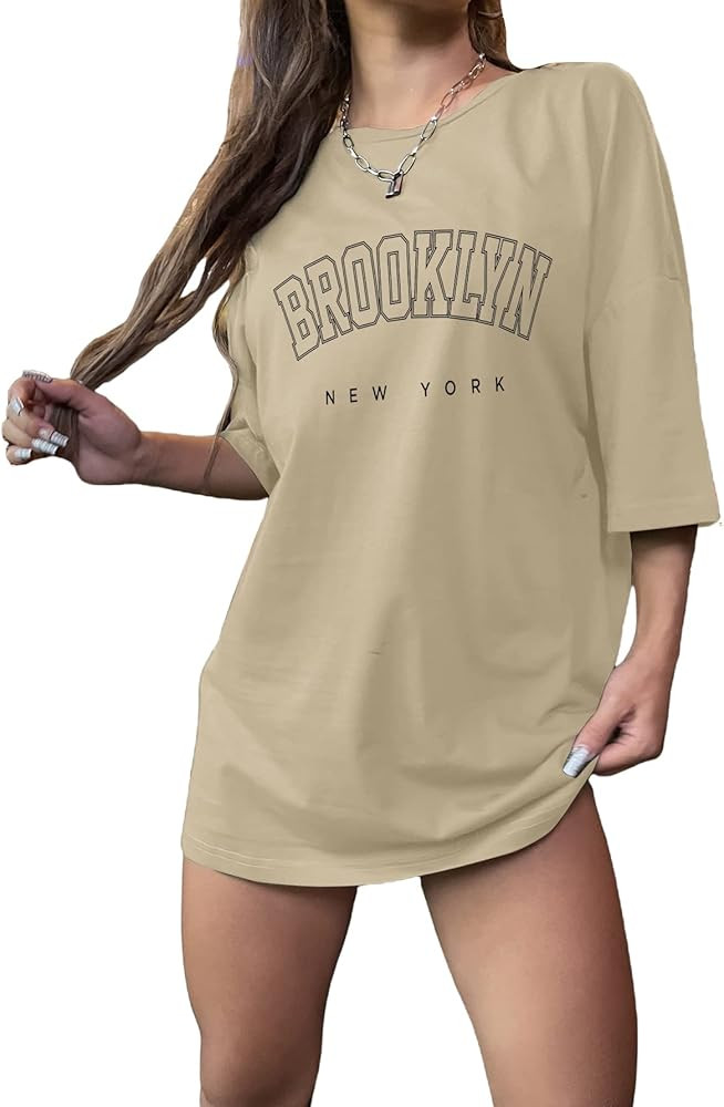 SOLY HUX Women's Graphic Oversized Tees Letter Print Summer Tops Half Sleeve Loose Casual T Shirt... | Amazon (US)