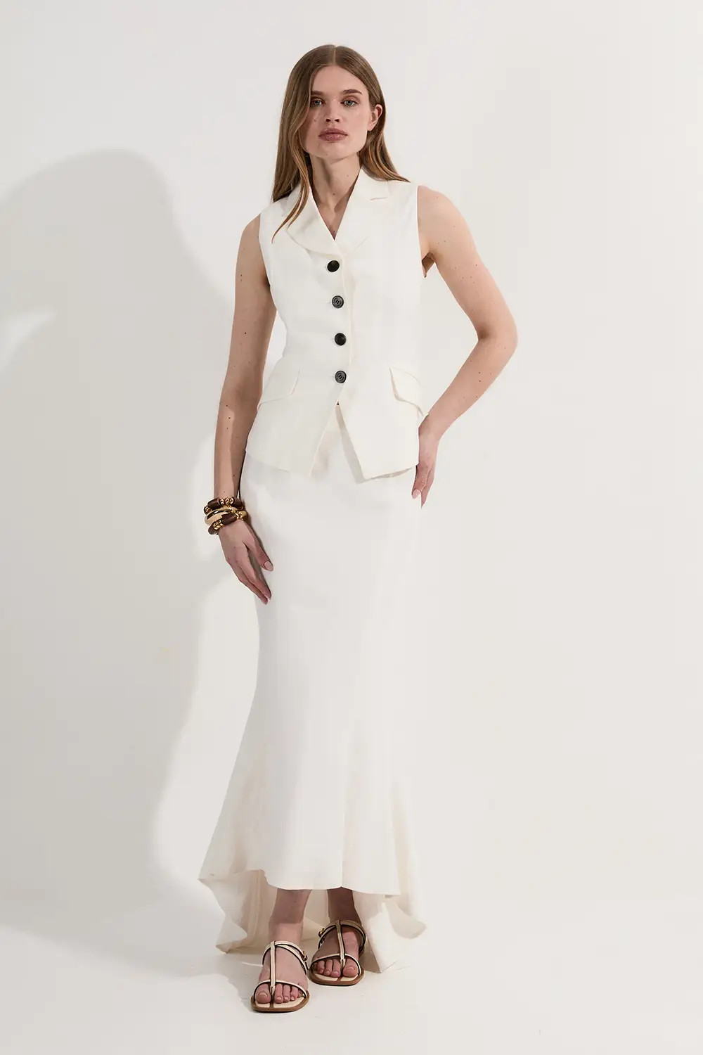 Premium Summer Linen Fishtail Maxi Skirt | Karen Millen
