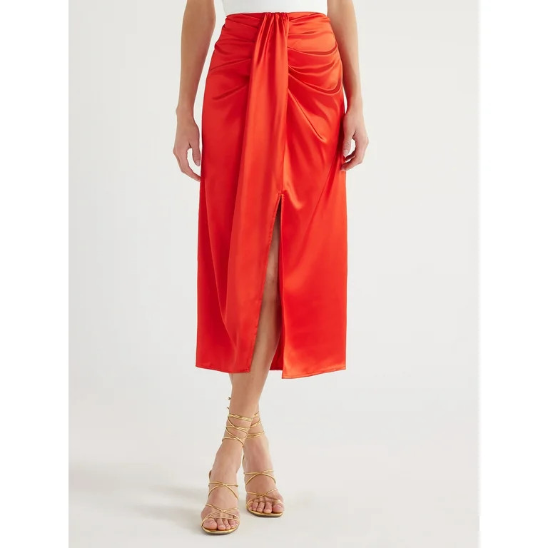 Scoop Women’s High Shine Satin Midi Skirt, Sizes XS-XXL | Walmart (US)