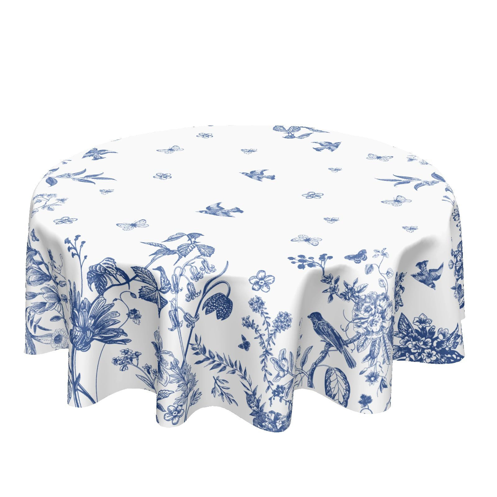 Spring Blue White Floral Round Tablecloth 60 Inch Summer Chinoiserie Flower Bird Circle Table Clo... | Amazon (US)