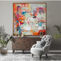 Framed Abstract Canvas Painting Large Modern Colorful Wall Art | Etsy (US)