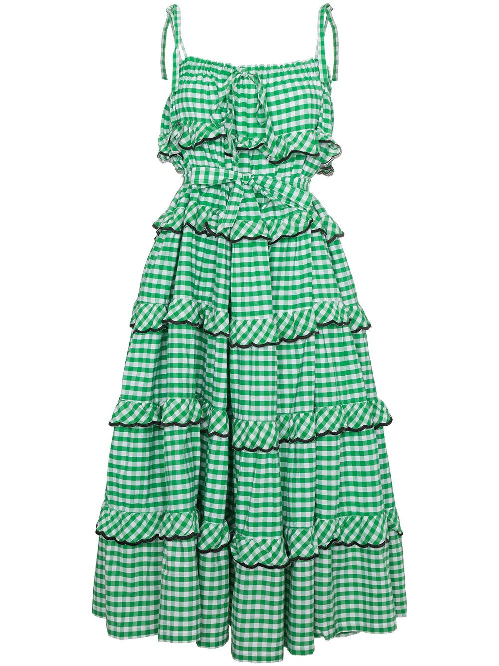 Innika Choo avens scalloped gingham frilled dress - Green | FarFetch Global