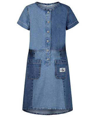 Clavin Klein Big Girls Patchwork Denim Dress | Macy's