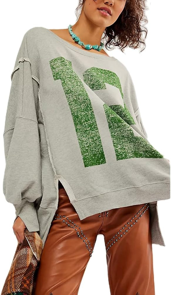 Amiblvowa Women Oversized Graphic Sweatshirt Long Sleeve Drop Shoulder Crewneck Vintage Pullover ... | Amazon (US)