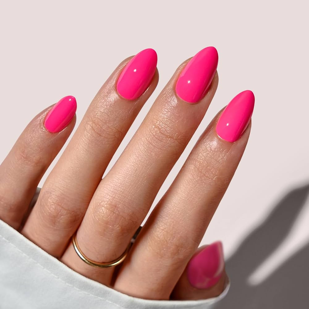 BTArtbox Press On Nails Short - Hot Pink Almond Press On Nails with Glue for Women, Opaque Soft G... | Amazon (US)