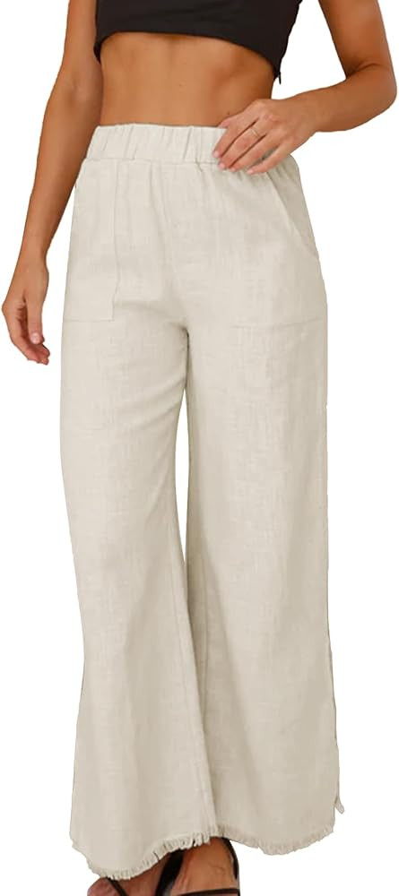 Ainangua Womens Wide Leg Linen Pants Summer Beach Palazzo Lounge Trousers Casual Fashion Plus Siz... | Amazon (US)