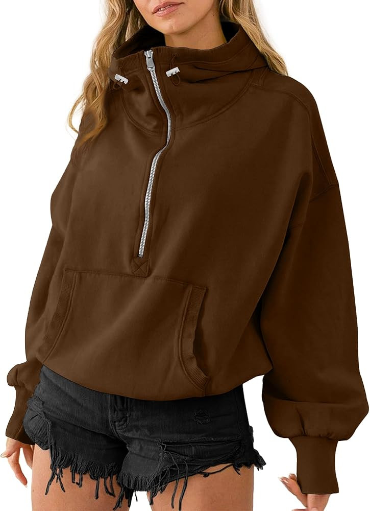TBA High Neck Hoodies for Women Oversized Half Zip Drawstring Y2K Pullover Sweater Casual Long Sl... | Amazon (US)