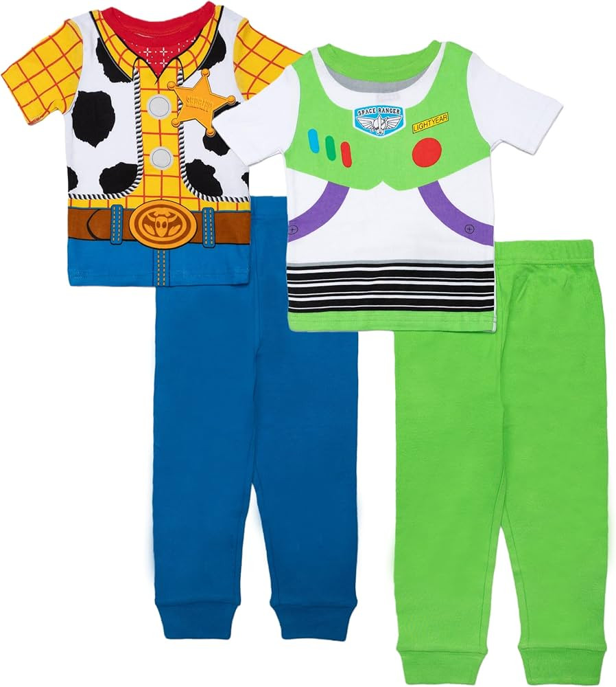 Disney boys 4-piece Snug-fit Cotton Pajama Set, Soft & Cute for Kids, BUZZ AND WOODY, 2T | Amazon (US)