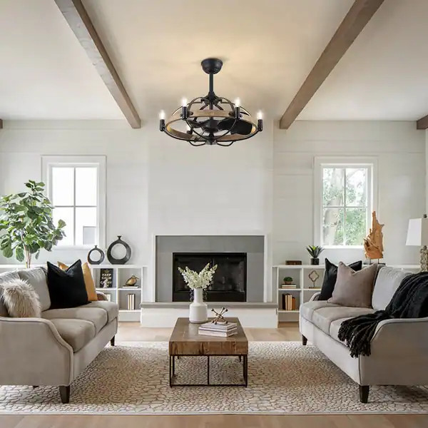 27-Inch Wood Grain Ceiling Fan with Light Remote Control 6-Light Wagon Wheel Farmhouse Ceiling Fa... | Bed Bath & Beyond