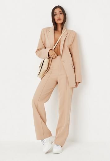 Missguided - Stone Tailored Straight Leg Trousers | Missguided (UK & IE)