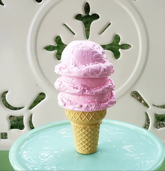 Fake Strawberry Ice Cream Cone. Triple Scoop Strawberry. Retro Inspired Ice Cream Cone Decor. | Etsy (US)