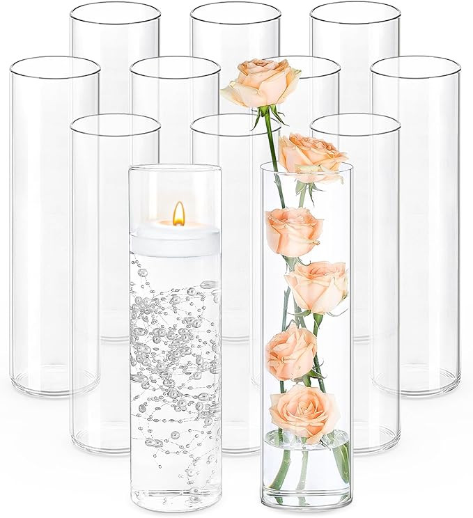 TBWIND 12Pcs Glass Cylinder Vases 12 Inch Tall Clear Flower Vases for Centerpieces Wedding Decora... | Amazon (US)