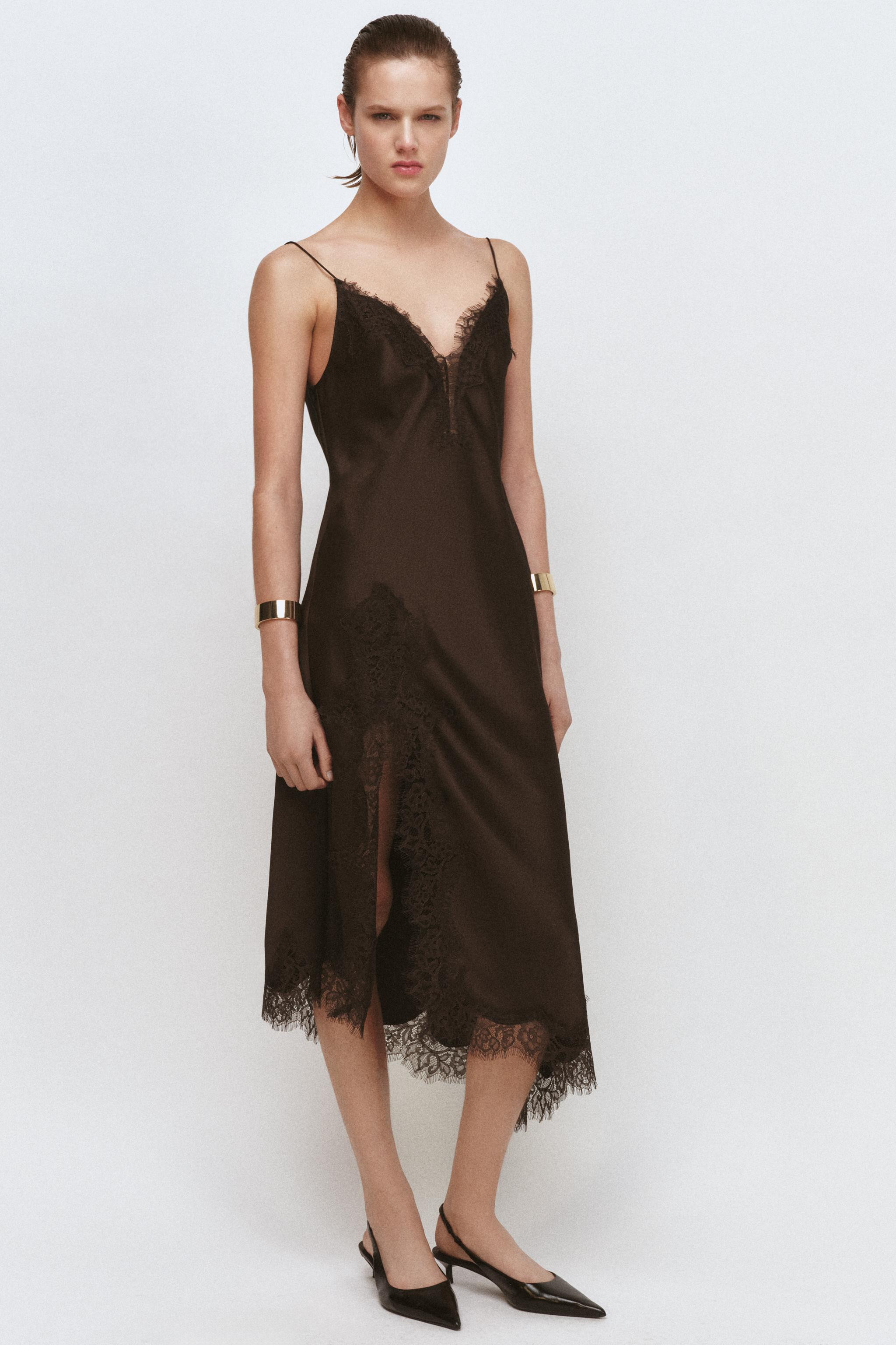ZW COLLECTION SATIN LACE DRESS | Zara US