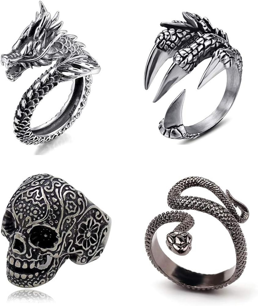 BYONDEVER Vintage Punk Silver Black Chinese Dragon Snake Dragon Claw Skull Rings Jewelry Gothic A... | Amazon (CA)
