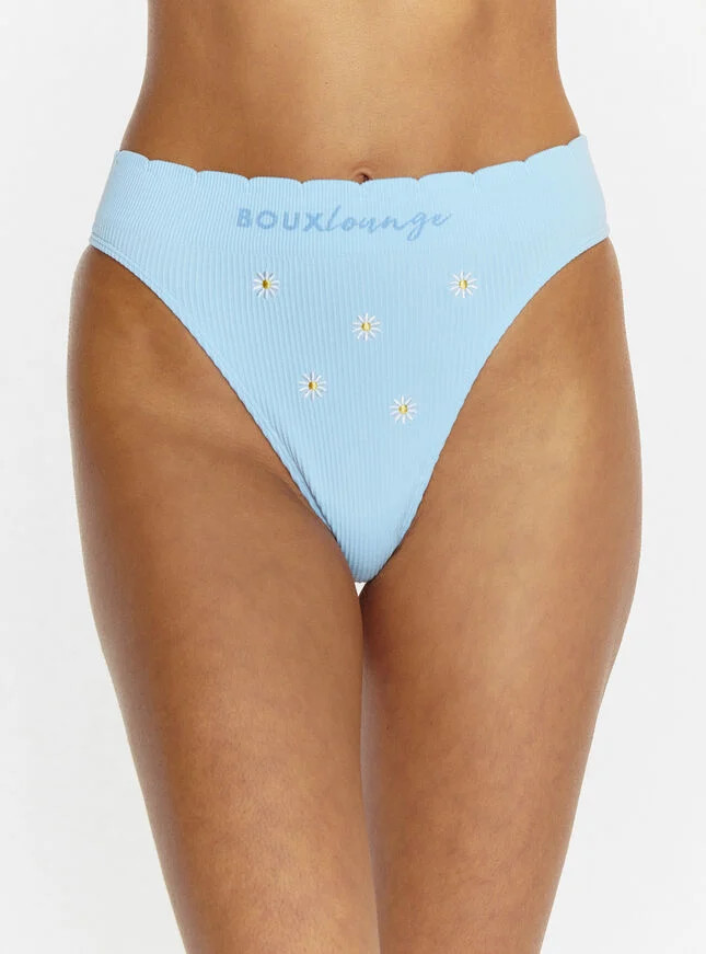 Ribbed seamless daisy embroidered thong - Blue Mix | Boux Avenue (UK)