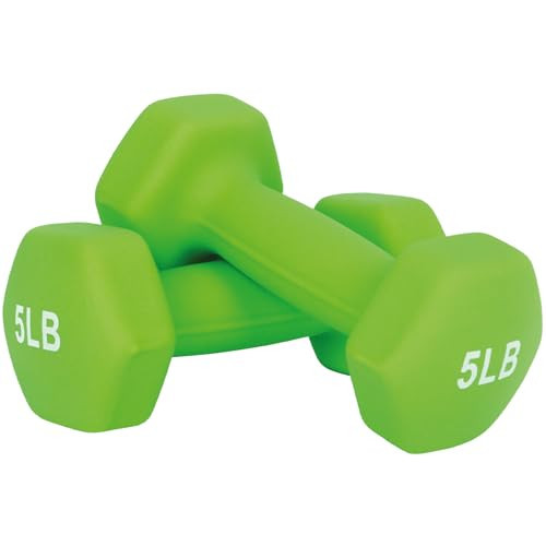 FUXION 5lbs Neoprene Dumbbell Hand Weights, Sets of 2 with Multiple Weight Options, Hexagon Non-Slip Weights for Home Gym Yoga Pilates Workout - Green | Amazon (US)
