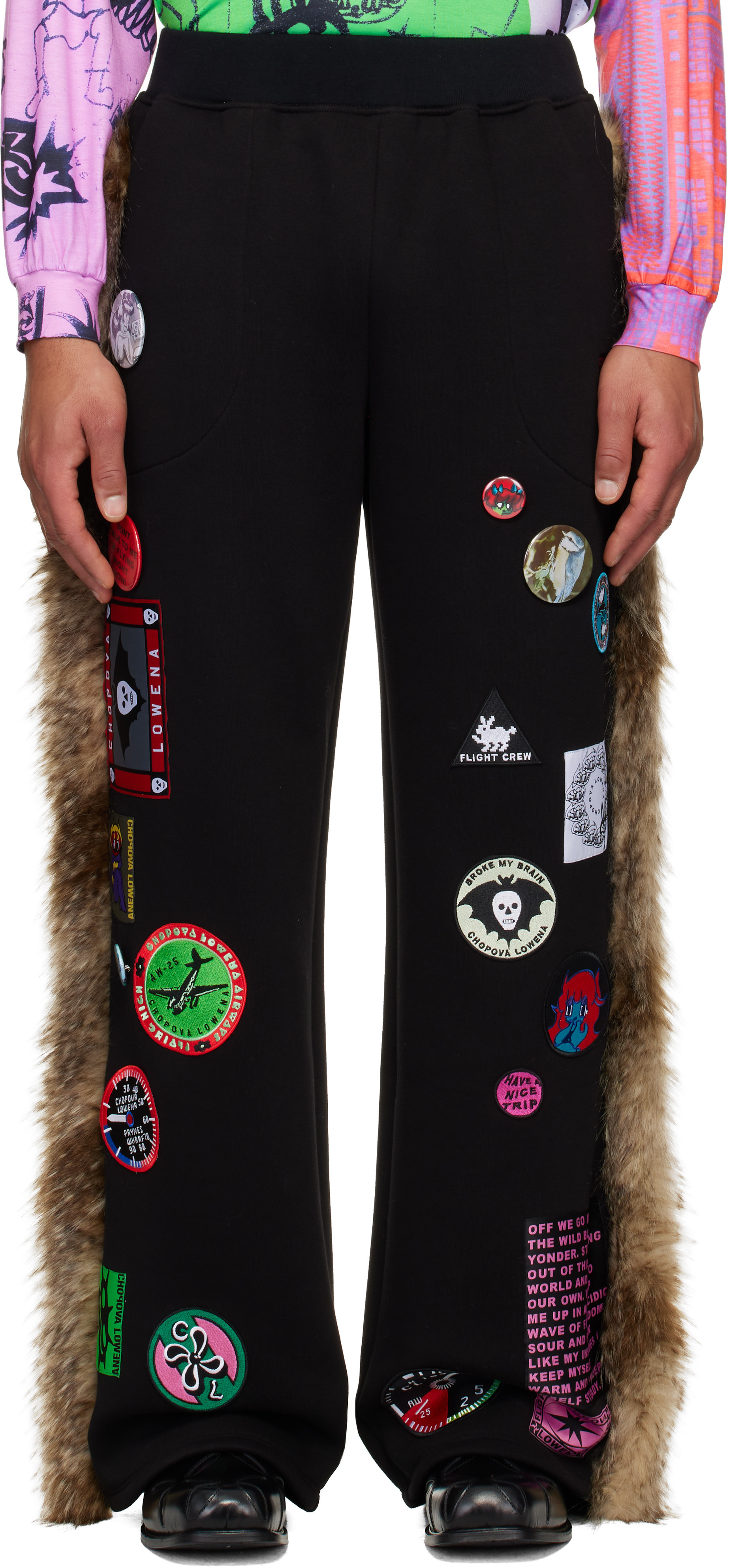 Chopova Lowena Black Faux-Fur Sweatpants | SSENSE