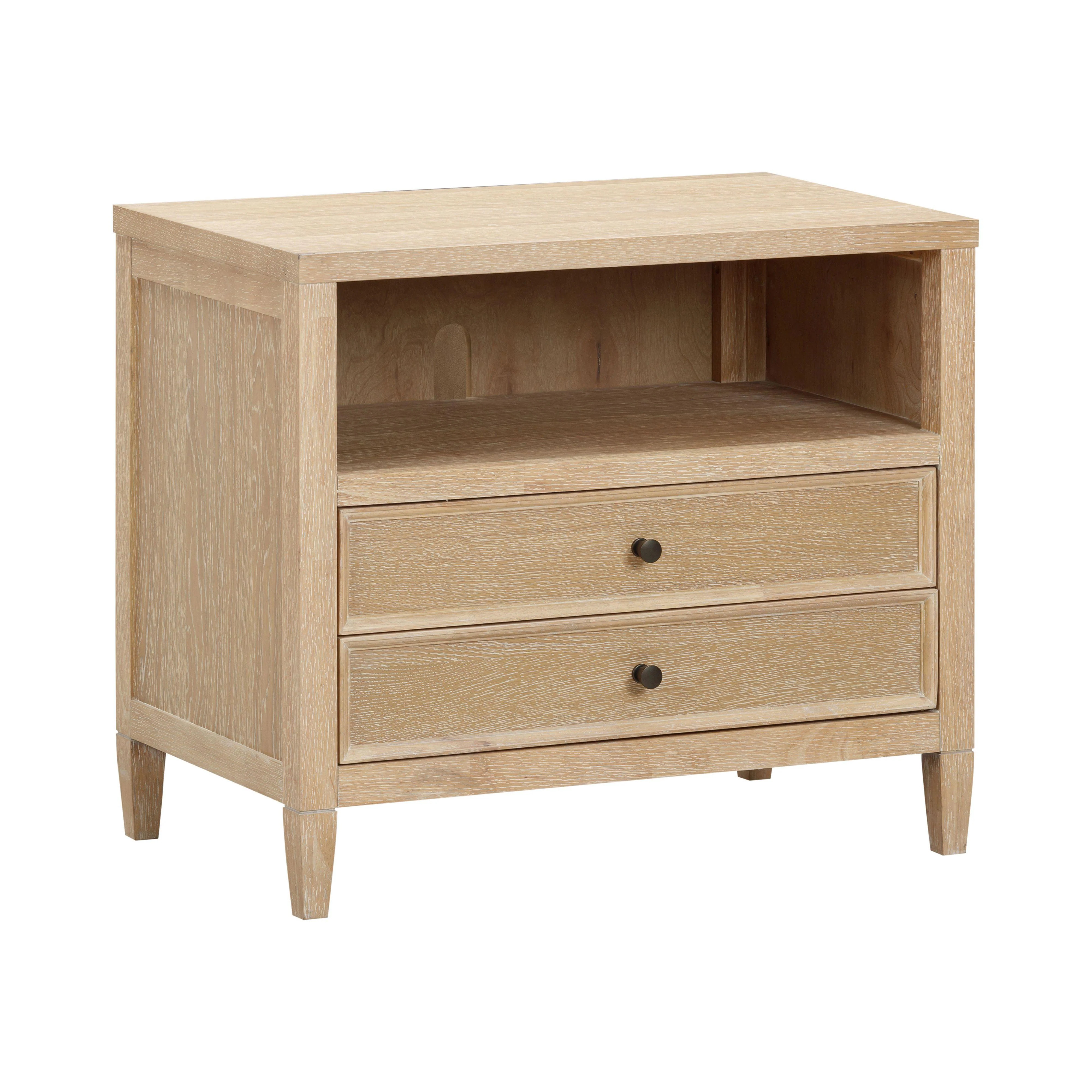 Bristol Park 30" Whitewashed Oak Wood 2-Drawer Nightstand | TOV Furniture
