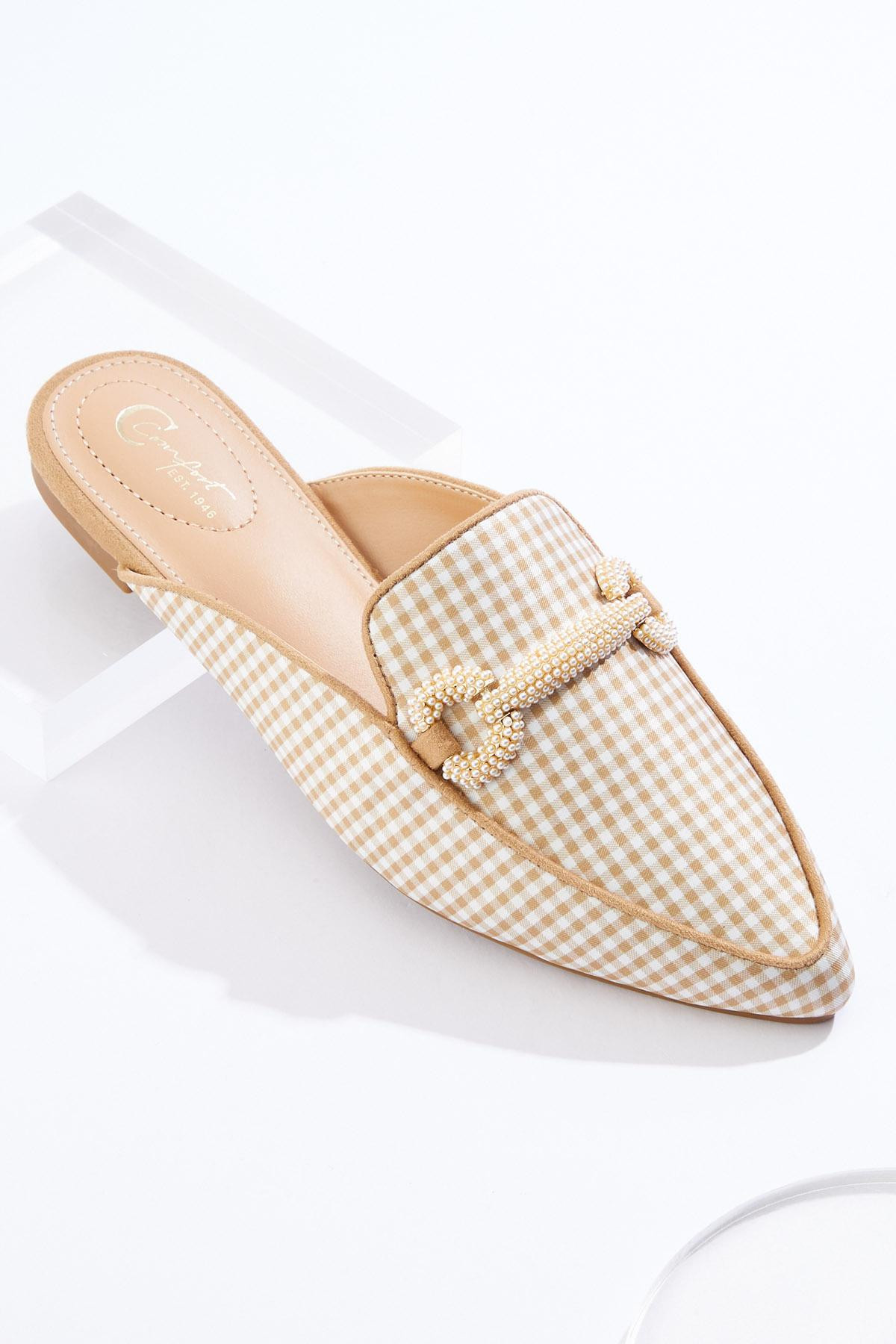 Gingham Pearl Embellished Flats | Cato Fashions