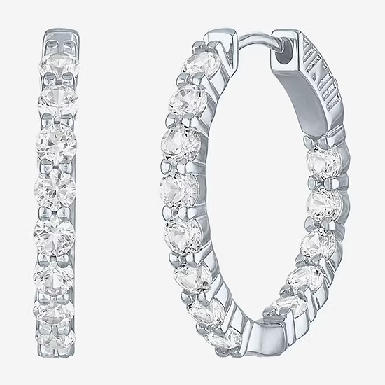 Yes, Please! Womens Lab Created White Sapphire Sterling Silver 25mm Hoop Earrings | JCPenney