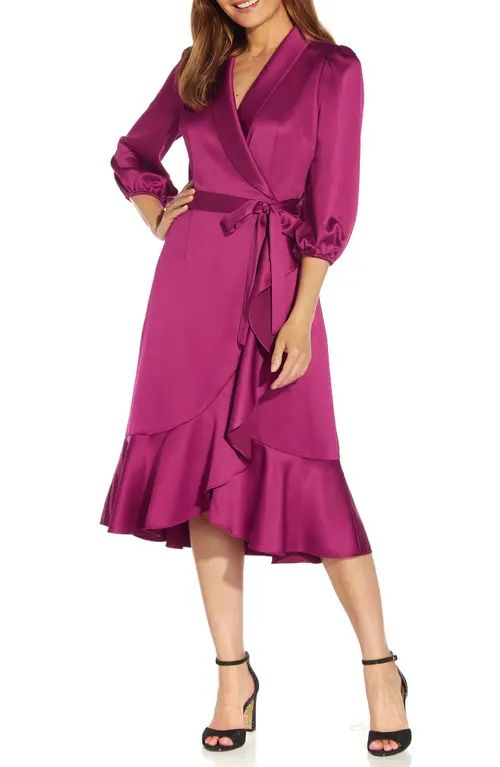 Adrianna Papell Faux Wrap Crepe Satin Dress in Red Plums at Nordstrom, Size 10 | Nordstrom