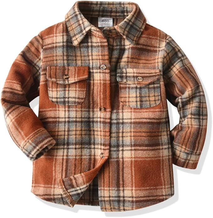 Little Kids Baby Boy Girl Long Sleeve Button Down Plaid Shirts Fall Winter Flannel Shacket Jacket... | Amazon (US)