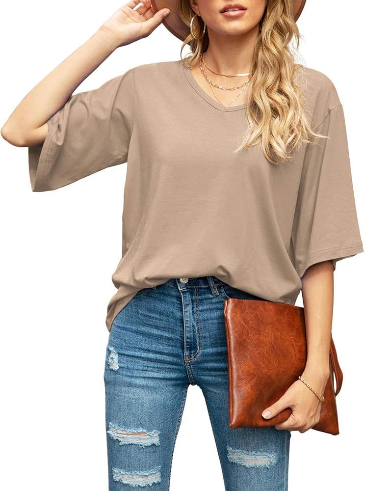 SUEANI Women's Blouse Tops Loose V Neck 3/4 Bell Sleeve Shirt | Amazon (US)