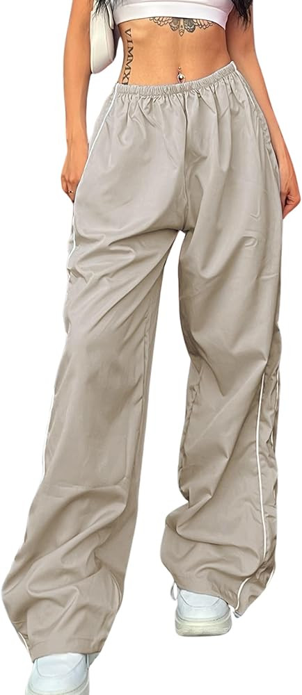 Himosyber Women's Parachute Pants Baggy Elasitc Waist Relaxed Y2K Track Pant Trousers | Amazon (US)
