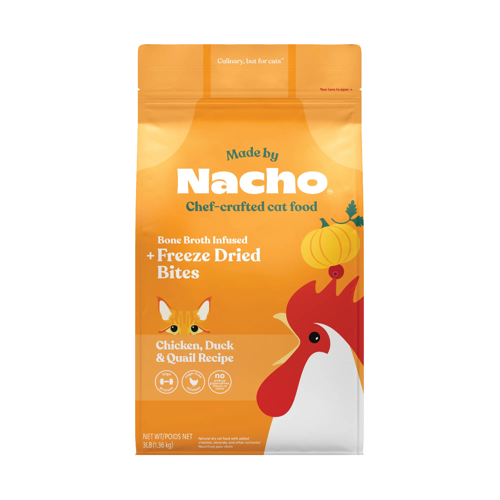Made by Nacho Dry Cat Kibble with Freeze Dried Raw Chicken Livers Pieces, Cage-Free Chicken, Duck & Quail Recipe, High Protein and Grain Friendly Premium Cat Food, 3lb Bag - Walmart.com | Walmart (US)