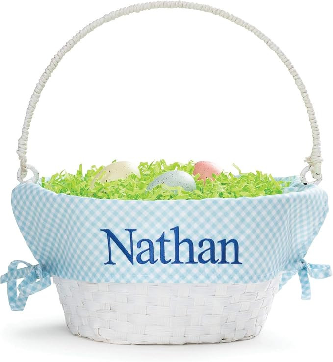Personalized Easter Egg Basket with Handle and Custom Name | Blue Gingham Easter Basket Liners | ... | Amazon (US)