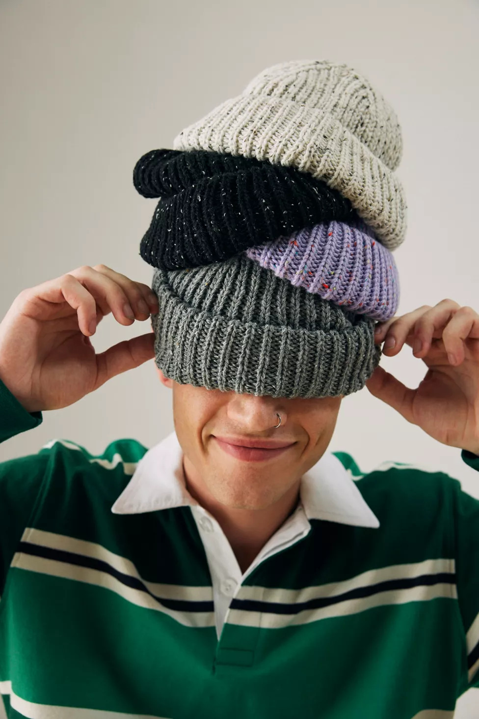 Marled Wool Short Roll Ribbed Knit Beanie | Urban Outfitters (US and RoW)