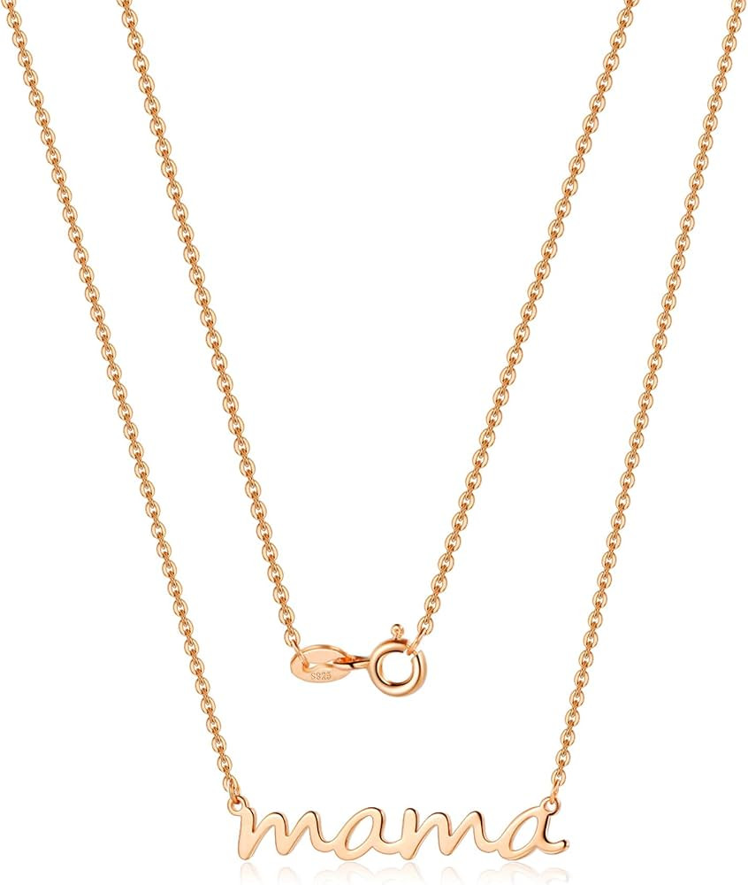 925 Sterling Silver Mama Necklace Gifts for Mom, 14K Gold Plated Tiny Cute Mama Necklace Mom Neck... | Amazon (US)