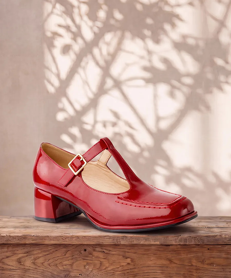 Ruby Red T Bar Block Heel Shoes | Joe Browns
