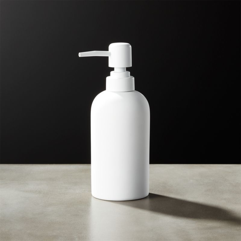 White Rubber Coated Soap PumpCB2 Exclusive In stock and ready to ship.ZIP Code 85268Change Zip Co... | CB2