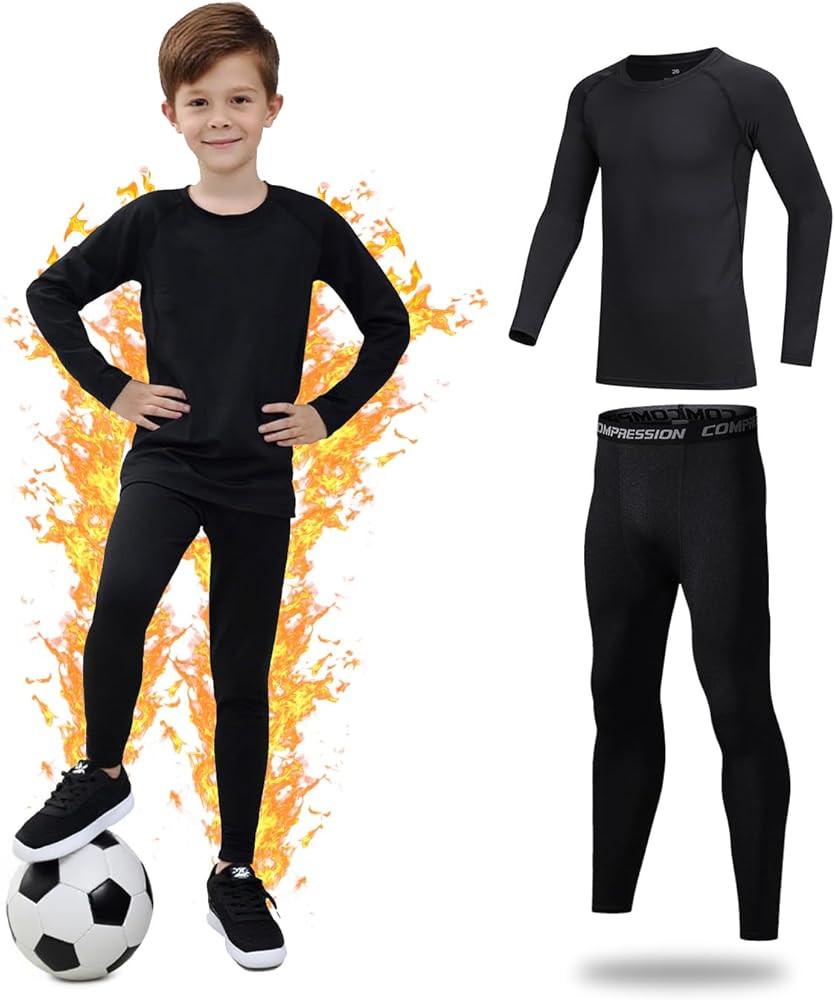 Base Layer Kids - Fleece Lined Skins for Boys Athletic, Warm Football Skins Suit for 4~13 Age, Lo... | Amazon (UK)