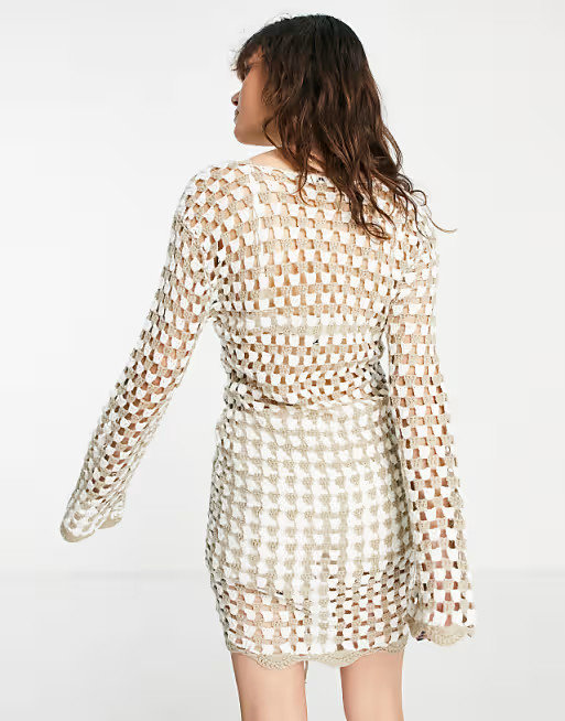 Emory Park crochet drawstring mini dress in taupe | ASOS (Global)