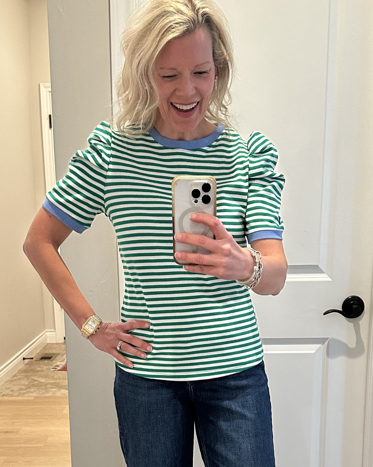 I absolutely love this striped shirt from Amazon. It is a designer dupe, but very well-made. I find it fits true to size. I’m wearing some of my new favorite and inexpensive wide legged cropped jeans and comfortable wedge sandals. Such a cute outfit for spring!

#LTKSeasonal #LTKSaleAlert #LTKFindsUnder50