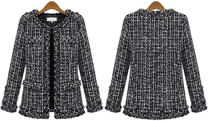 Women's Check&Plaid Tweed Short Jacket Coat | Amazon (US)