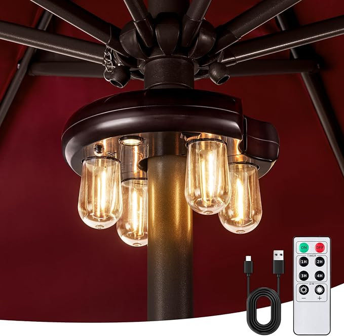 Patio Umbrella Light with Remote Control, Rechargeable Cordless LED Edison Bulbs Pole Light with ... | Amazon (US)